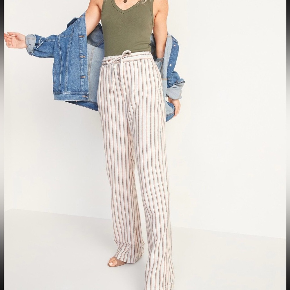Old Navy Cream and Brown Striped Wide Leg Pants Size XXL